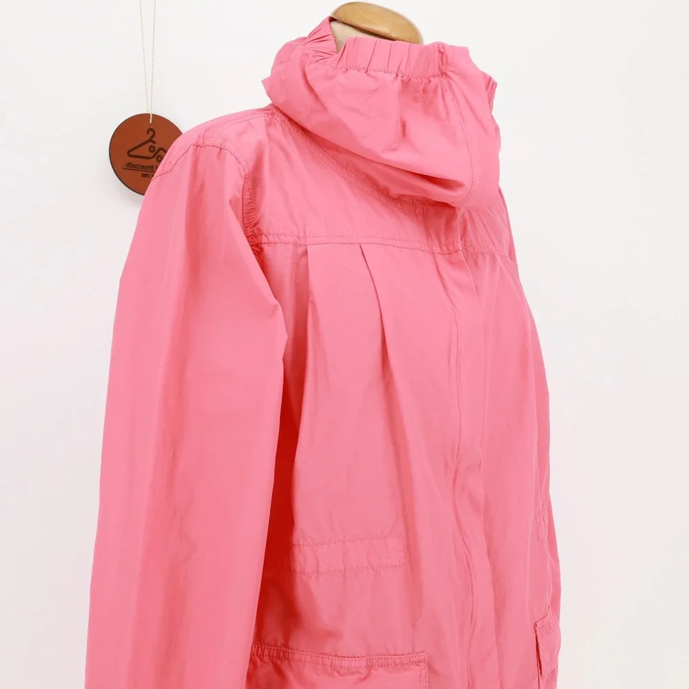 Eileen Fisher Anorak Windbreaker Large Cotton Nylon Funnel Neck Parka Jacket